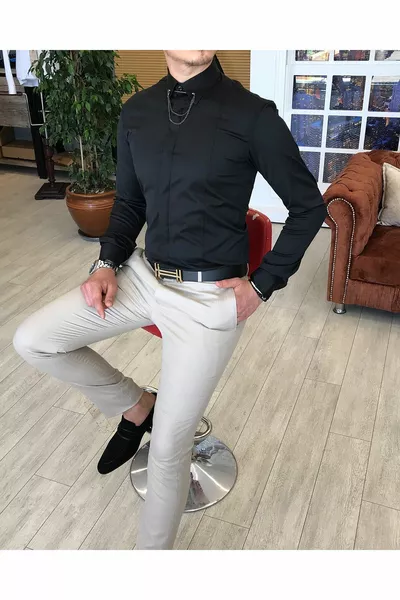 Мъжка риза с черна верижка с италианска кройка 