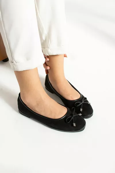 Damen Schwarz Wildleder Ballerinas Frauen Freizeitschuhe Shabby Flexible Bequeme Ballerinas Frauen Klassische Schuhe