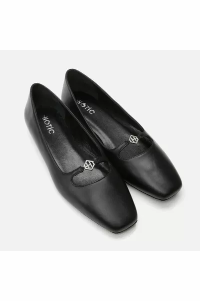 Mary Jane Ballerines noires en cuir véritable pour femmes