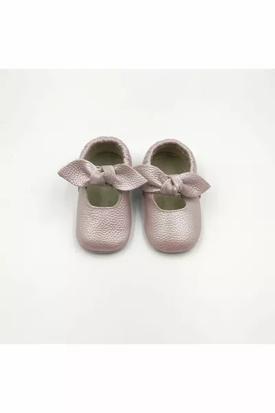 Baby Star Genuine Leather Pink -  Ribbon Baby Loafers