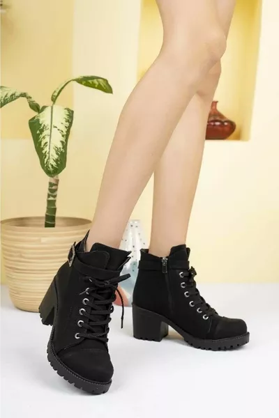 Ayakdaş  Катарама Дамски ботуши на ток ЧЕРЕН