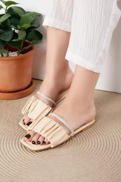 Women's Beige Stone Slippers - 