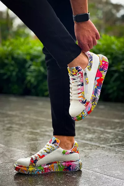  Kuback Lace-Up Crocodile Blanc Rouge Casual Hommes Chaussures