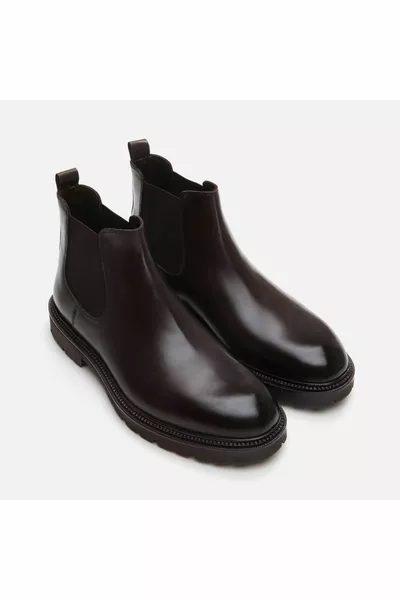 Коричневые мужские классические сапоги из натуральной кожи