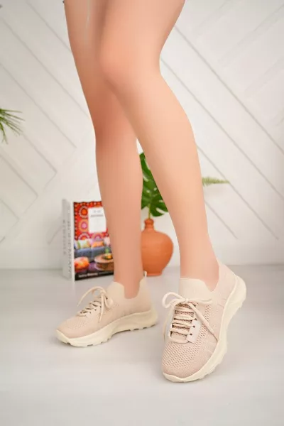 Sneakers Donna Lacci Maglieria Beige