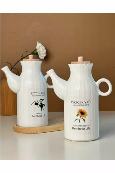 2 pezzi da 1 litro in porcellana e base Seti_Yağl bambù aceto da ml ciascuno
