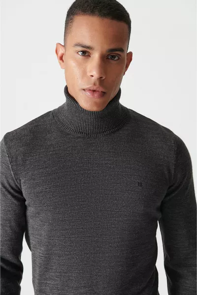 Anthrazit Herren Unisex Strickpullover Voller Rollkragenpullover Federfrei Regular Fit 