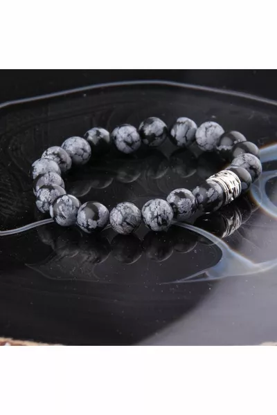 Zertifiziertes Armband aus schneebedecktem Obsidian Naturstein - 8 mm 