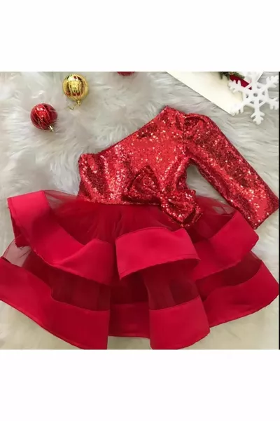 حزام كتف واحد فستان سهرة للفتيات - فستان سهرة - فستان التخرج - فستان سهرة أحمر للعام الجديد