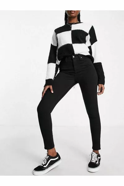 Rio Noir Taille Haute Jambe Étroite Skinny Power Lycra Denim Pantalon