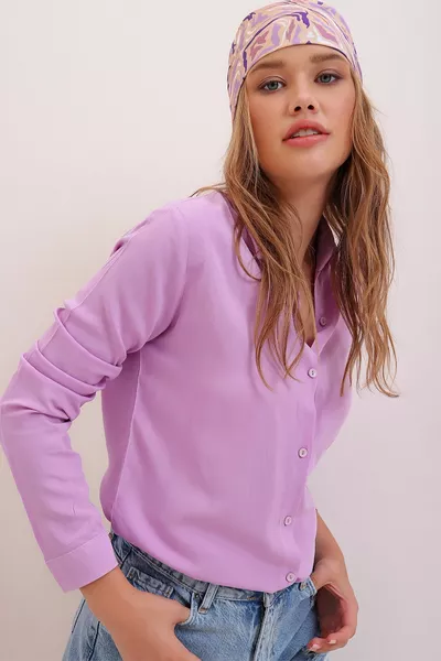 Дамска люлякова основна тъкана риза 