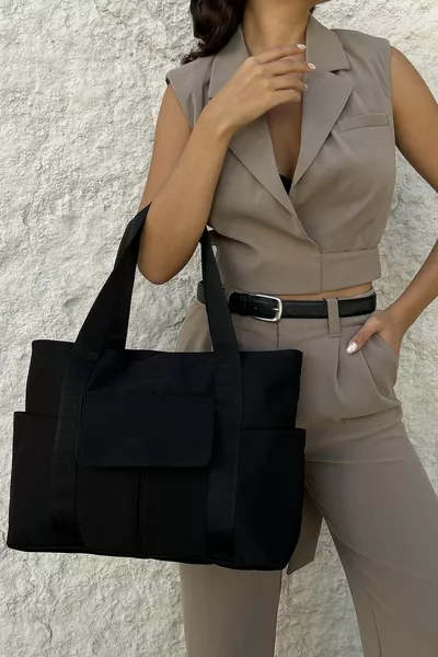 Bigger Pocket Black Tote Bag Pettit