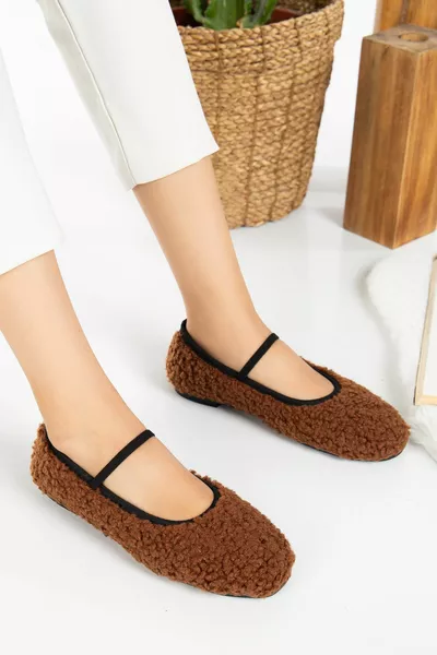 Дамски плюшени еластични детайли с плоска подметка Mary Jane Tedy Ballet Flat