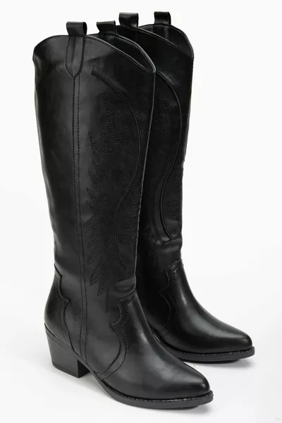 RISSOLI Noir Mat Skin Brodé Western Cowboy Cow-girl Bottes Bottes