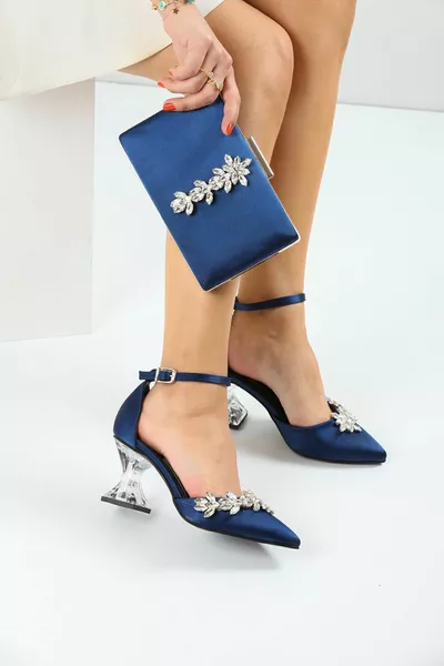 MarineblauwSatenkombin