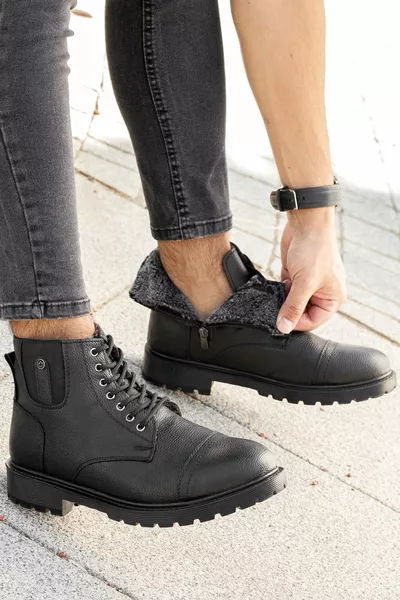 Pelz Garantiert Kaacuk Sohle Herren Schwarz Garantiert Casual Kälte und Wasserdicht Bequeme Stiefeletten