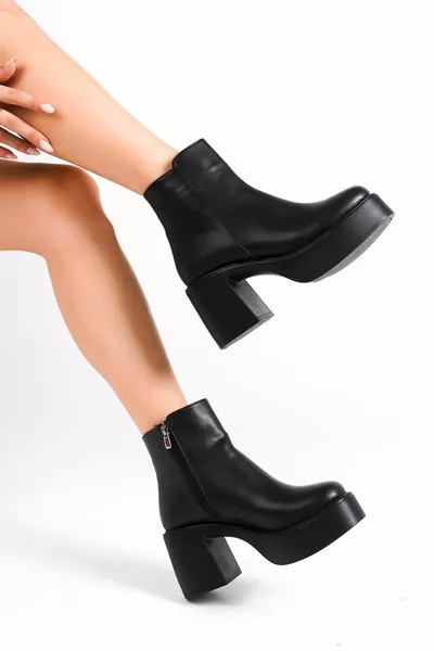 Hancez Stivali neri con tacco con plateau grosso