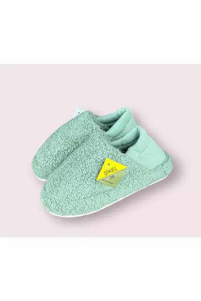 Shikel Women's Mint Green Fluffy Plush Non-Slip Sole Panduf House Shoes