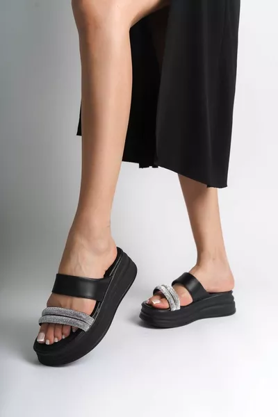 سارة الكعب المسطح الحجر مخطط سميكة والعظام نعل المرأة النعال سانت بلاك