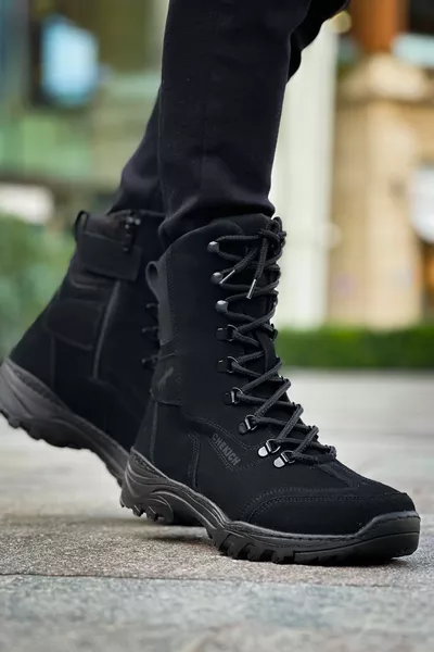 Scalatore Lace-Up Zipper Orthopedic Sole Casual Suede Men's Military Postal Boots SST Black