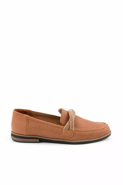 Tan Genuine Leather Women's Loafer Shoes 