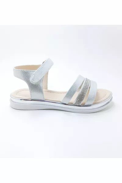 Детски сандали с три ленти с детайли от камък