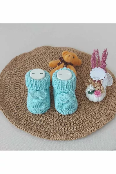 Aqua Green Подарок для новорожденных Детское ручное вязание акриловая шерсть Ботильоны Маятник Бант Рождение Внезапные 0-6 месяцев