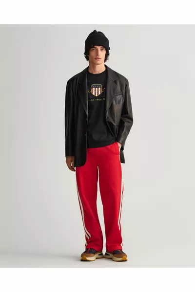 الرجال الأسود العادية تناسب طاقم الرقبة شعار تي شيرت