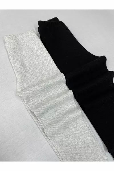 Tissu côtelé souple Noir - Gris cendré Collants pour enfants