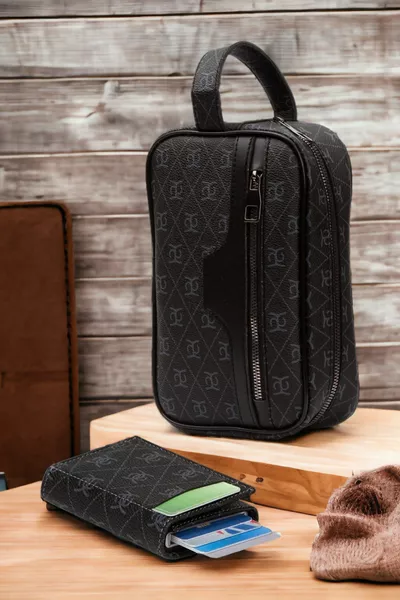 Шарена веган кожа козметичен грим за бръснене Мъжка чанта с шарки на портфейл Държач за карти Frid