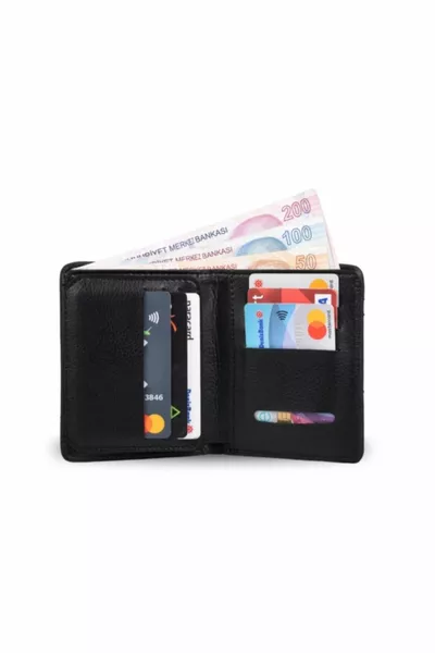 Мъжки държач за карти Двойно отделение за монети Спортен класически черен тънък портфейл за монети