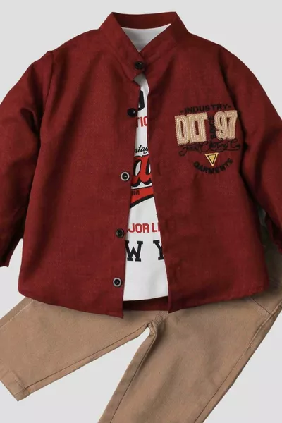 Bébé garçon chemise de sport costume jeans haut sweat-shirt triple ensemble coton