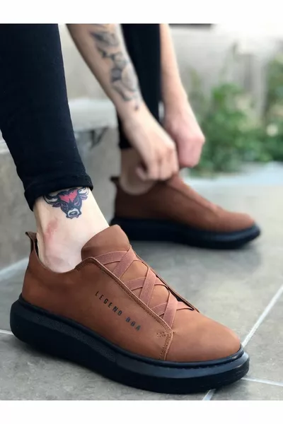 Tan Noir Poly Semelle Bande Croisée Hommes Chaussures 