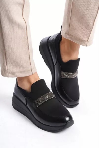 أسود المرأة عارضة أحذية المرأة الراحة الحجر مفصلة أحذية الأم العظام الكاملة