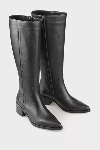 Zwarte leren dameslaarzen met hakken