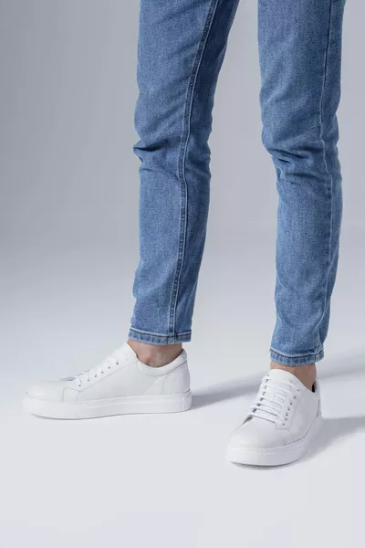 Blanc - Cuir véritable Baskets décontractées pour hommes Baskets décontractées à lacets