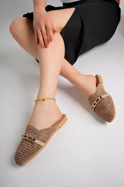 Дамски каменни чехли Затворена предна плетена дантела Плетена зестра Ежедневни сандали