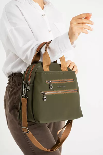 المرأة الساتان النسيج كروسبودي حزام الكاكيا تان اللون حقيبة الكتف