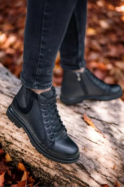 Stivali ortopedici comodi casual in pelle piatta nera da uomo 