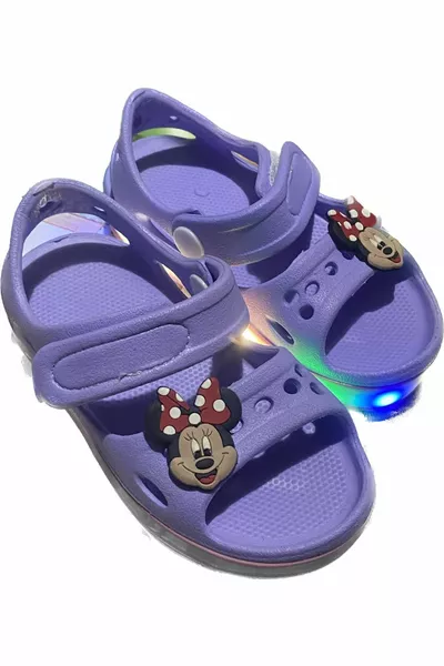 Kız Çocuk Lila Işıklı Taban Hafif Cırtlı Sandalet