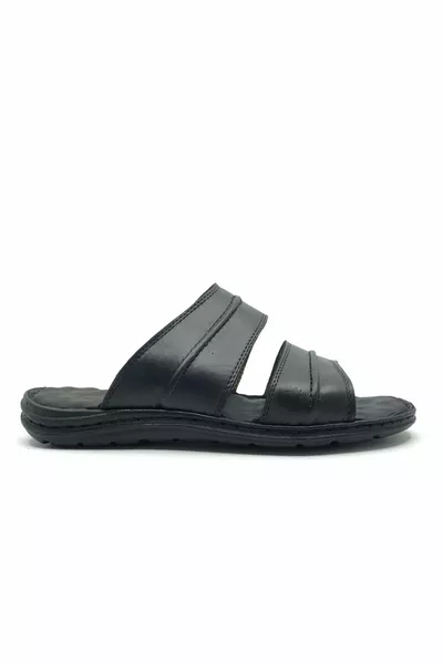 Soldier  % Echtleder Herren Orthopädische Hausschuhe SCHWARZ