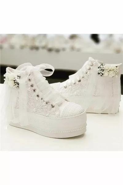 أحذية الزفاف 6 سم أبيض سستة داخلية زهرية