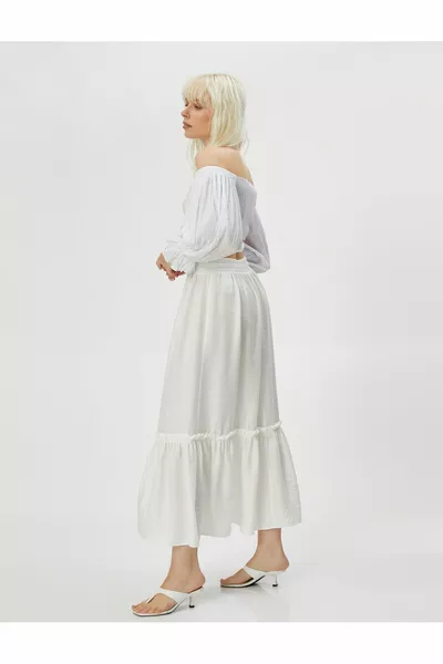 تنورة طويلة فسكوزي منتفخة كشكشة عالية الخصر