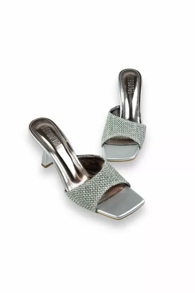 Onl Bomm فضة قش مفصلة النعال كعب ضئيلة Lucest جديدة