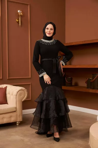 Вечерна рокля Tuğba - черна