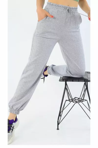 Jogger Eşofman Altı Gri Yüksek Bel Eşofman