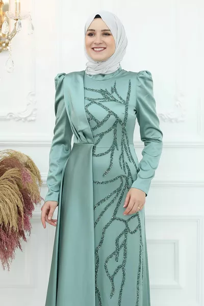 بورسين الساتان مساء اللباس Çağla الأخضر