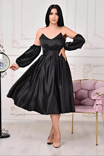 Robes de soirée à bretelles design satin séparées décolletées sous le genou