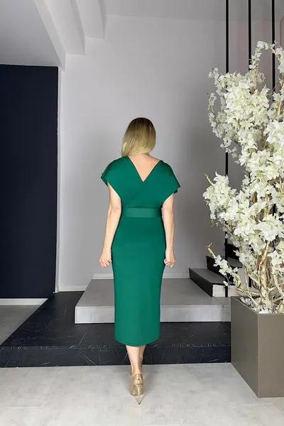  Parel Gedetailleerde Avondjurk met Riem Smaragd