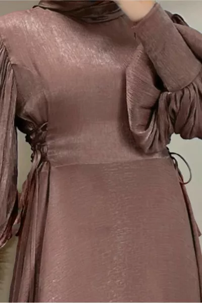 WOMEN'S PINK (ROSE) BALLOON SLEEVE EVENING DRESS T 